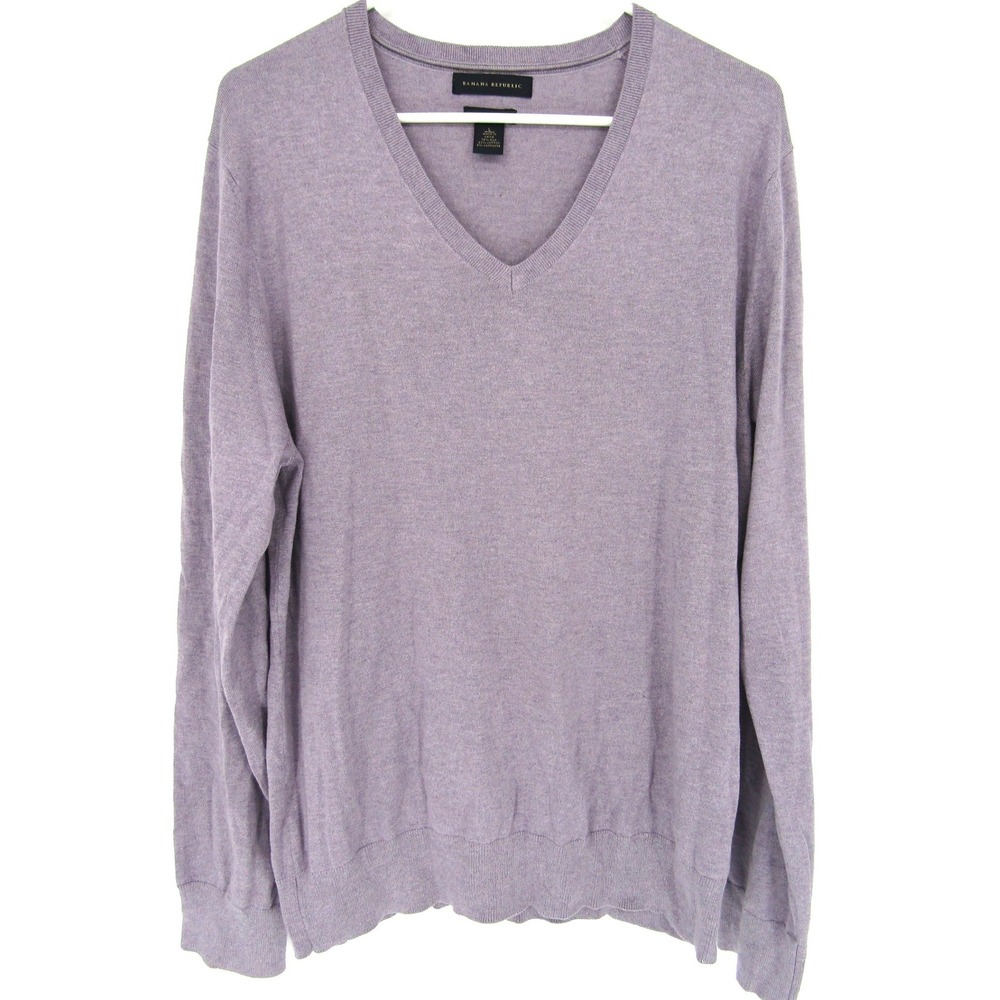 Banana Republic V-Neck Sweater Mens L Lavender Silk Cotton Cashmere Blend